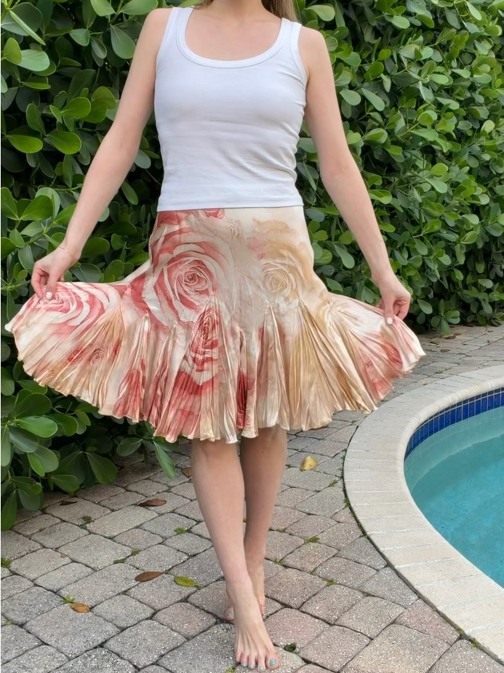 Roberto Cavalli Vintage Y2K 2004 Silk Skirt in Rare Rose Floral Print